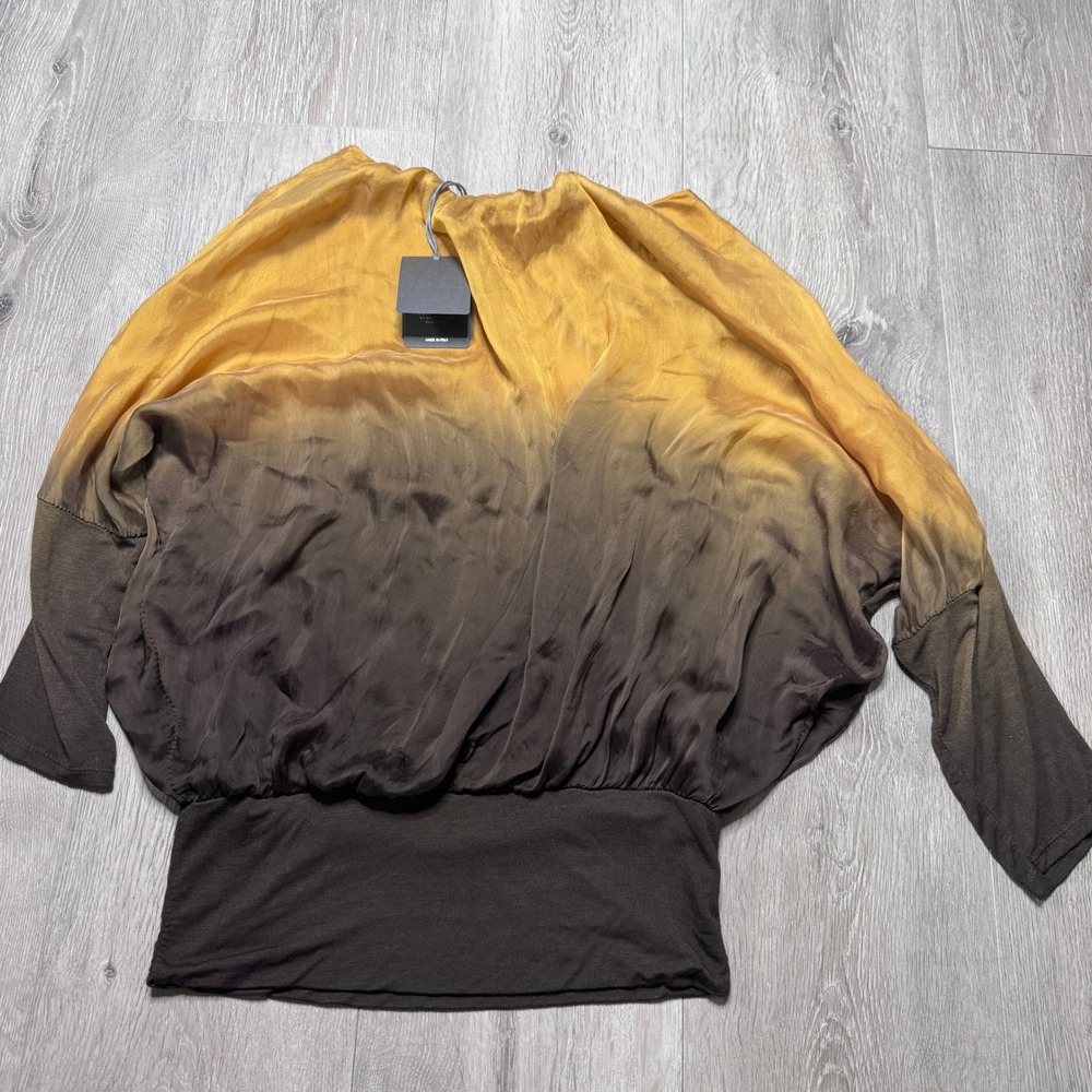 M Made in Italy Ombre Silk Blend Dolman Blouse Mustard Brown Sydney Medium M